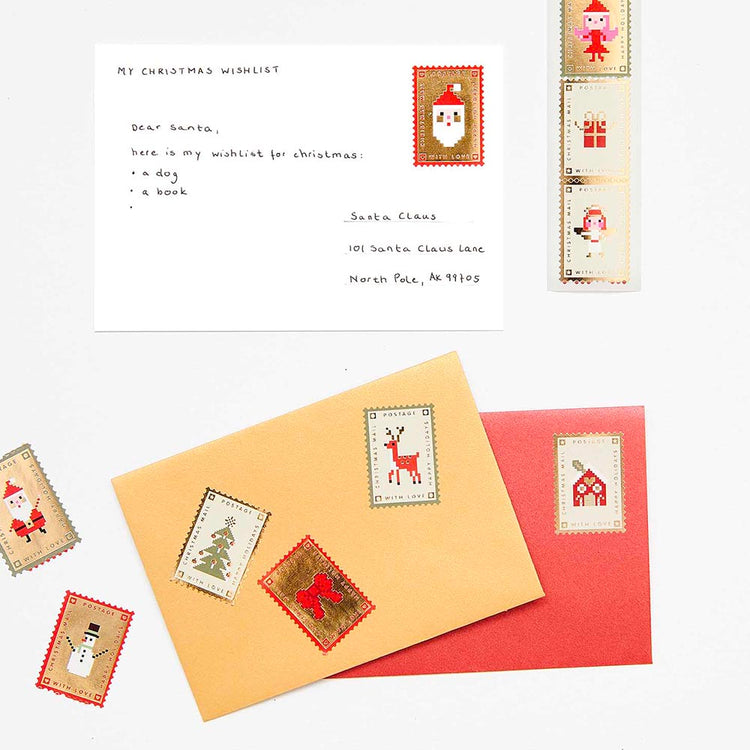 Noël - 1 rouleau de faux timbres de Noël idéal pour emballer ses cadeaux