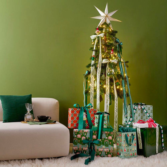 Ruban grosses rayures vertes pour emballer cadeaux de Noël