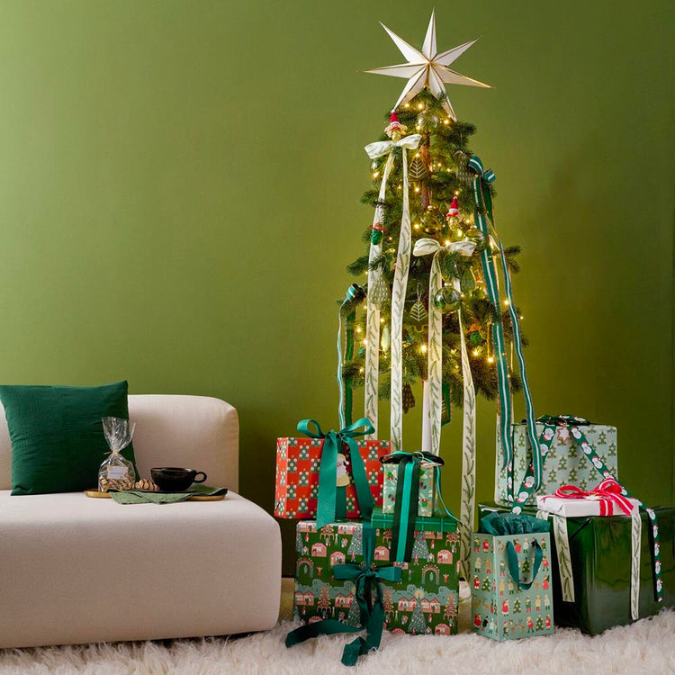 Ruban grosses rayures vertes pour emballer cadeaux de Noël