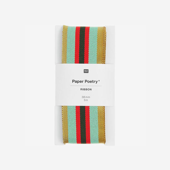 Ruban multi-rayures vert et rouge : décoration cadeau anniversaire