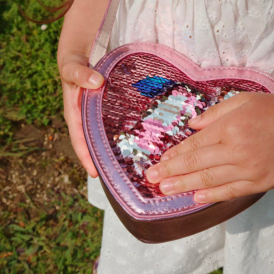 sac à main cœur sequins rose avec cerise : déguisement enfant