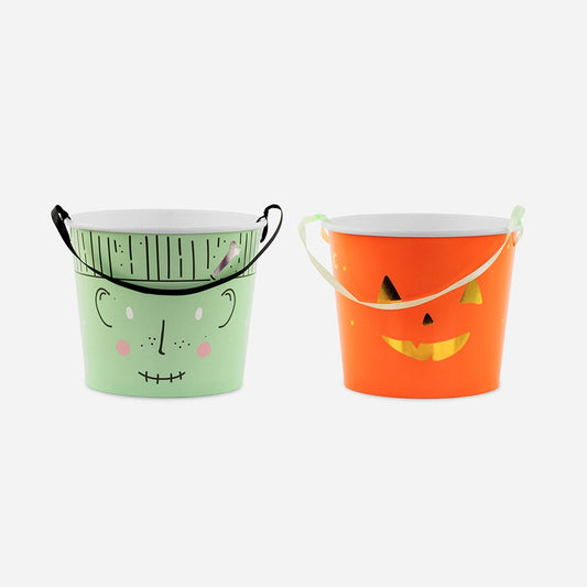 2 candy buckets for children's Halloween candy hunts