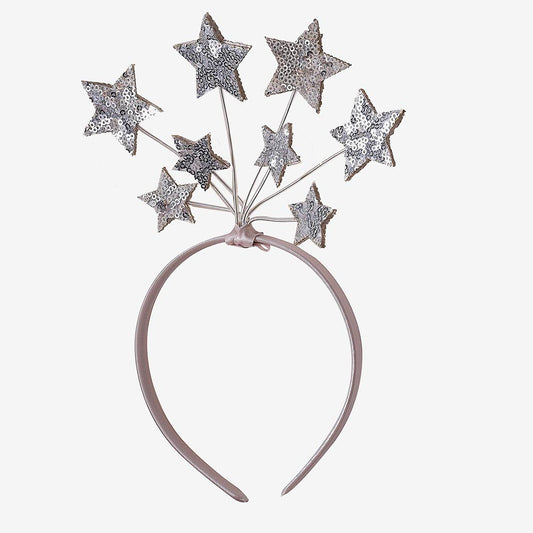 Serre tete argenté avec étoiles à paillettes: accesorio disfrazado