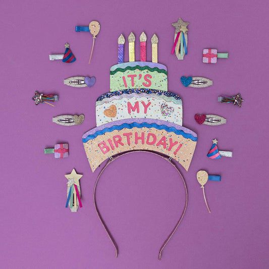1 serre-tête gâteau d'anniversaire coloré et glitter accessoires cheveux à prix doux
