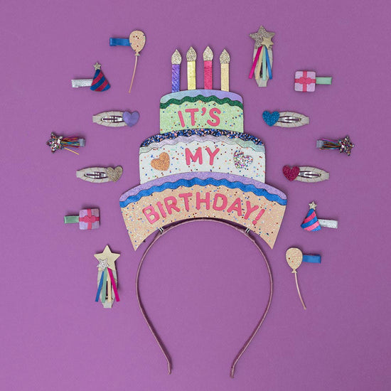 1 serre-tête gâteau d'anniversaire coloré et glitter accessoires cheveux à prix doux