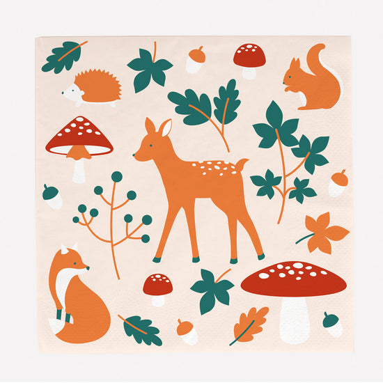 Serviettes en papier animaux des sous-bois : deco table anniversaire