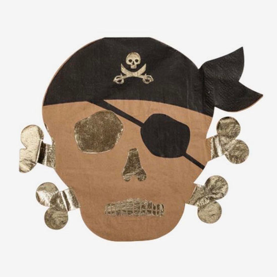 16 serviettes en papier pirate noir et doré pour déco table anniversaire pirate