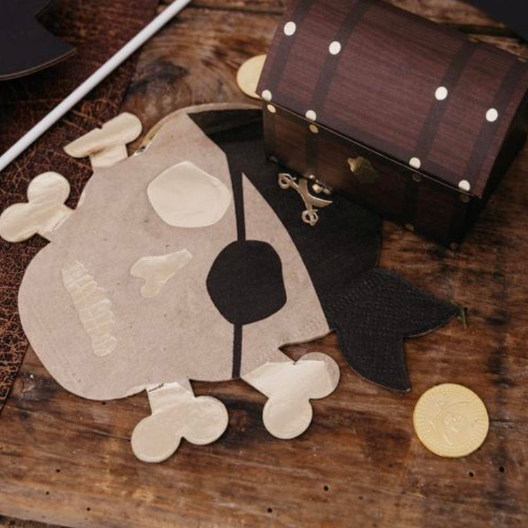16 serviettes jetables pirate noir et doré pour déco table fête déguisée pirate