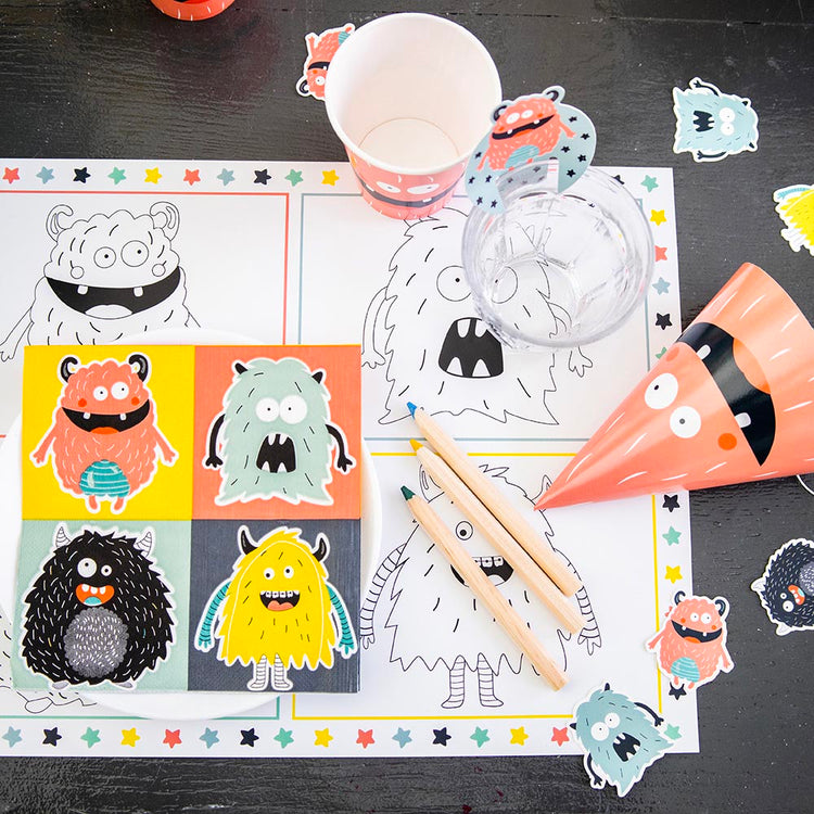 20 serviettes en papier monstre : deco de table anniversaire enfant