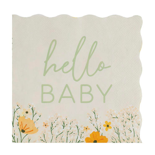 16 serviettes en papier Hello Baby : deco de table baby shower