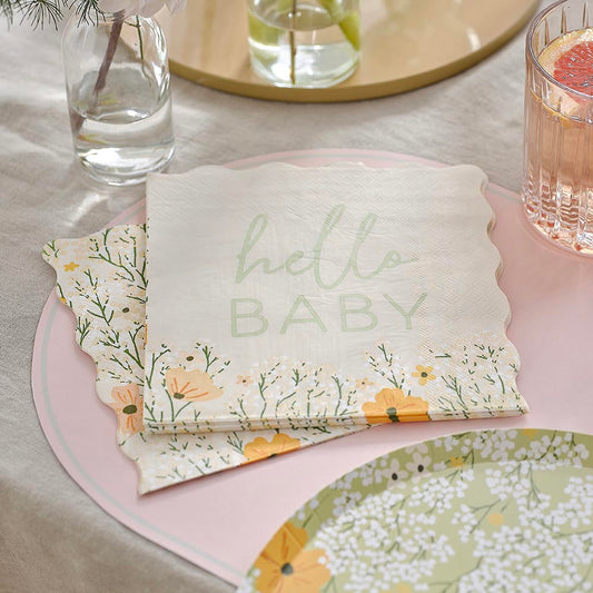 16 serviettes en papier Hello Baby : decoration de table baby shower