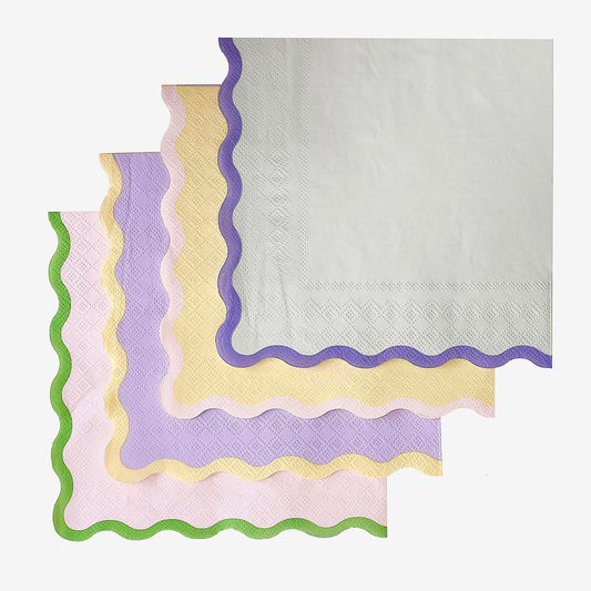 16 serviettes en papier wavy pastel : deco de table pastel