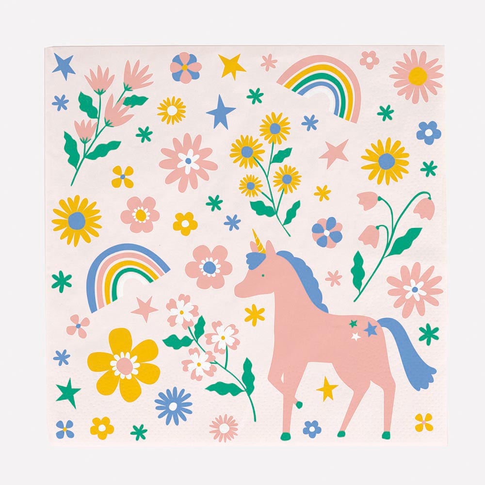 40 Serviettes Licorne Jetables - 33x33cm - Décoration Anniversaire Enfant - Motif Fun Et Coloré
