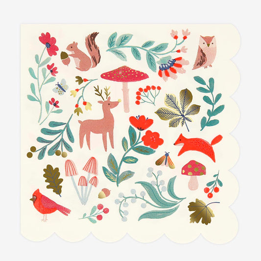 16 serviettes en papier animaux des bois : decoration fete automne