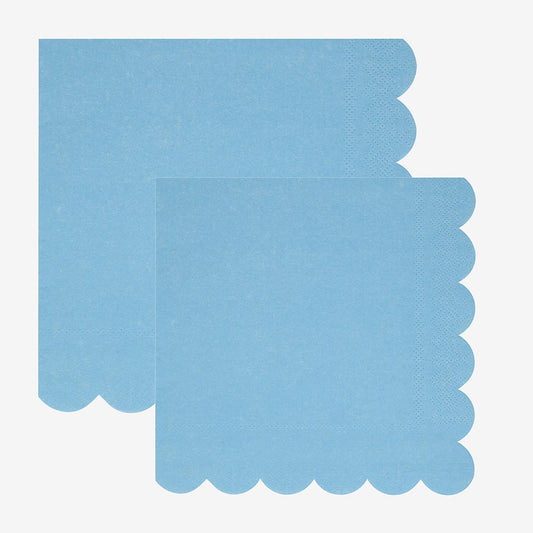 Serviettes en papier : 16 serviettes bleues