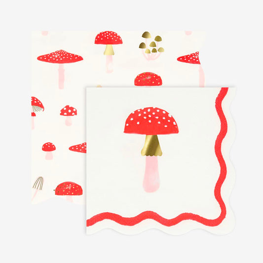 16 serviettes en papier champignon : deco de table anniversaire foret