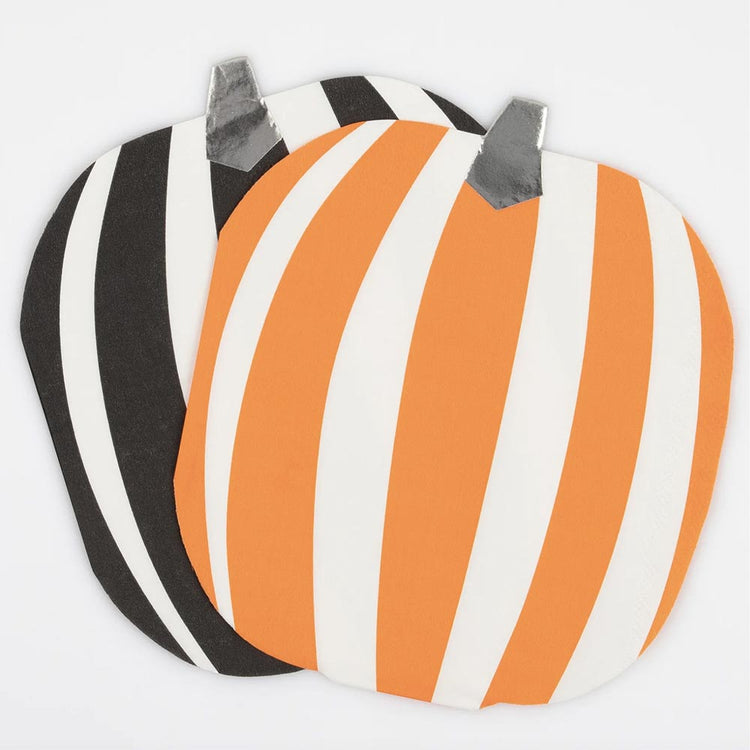 Halloween : serviettes papier citrouille à rayures noir et orange