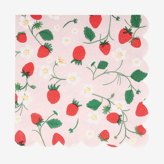 Serviettes en papier : 16 serviettes fraises - Décoration d'anniversaire festive et originale