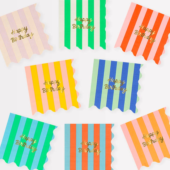 16 serviettes en papier Happy Birthday : deco de table multicolore