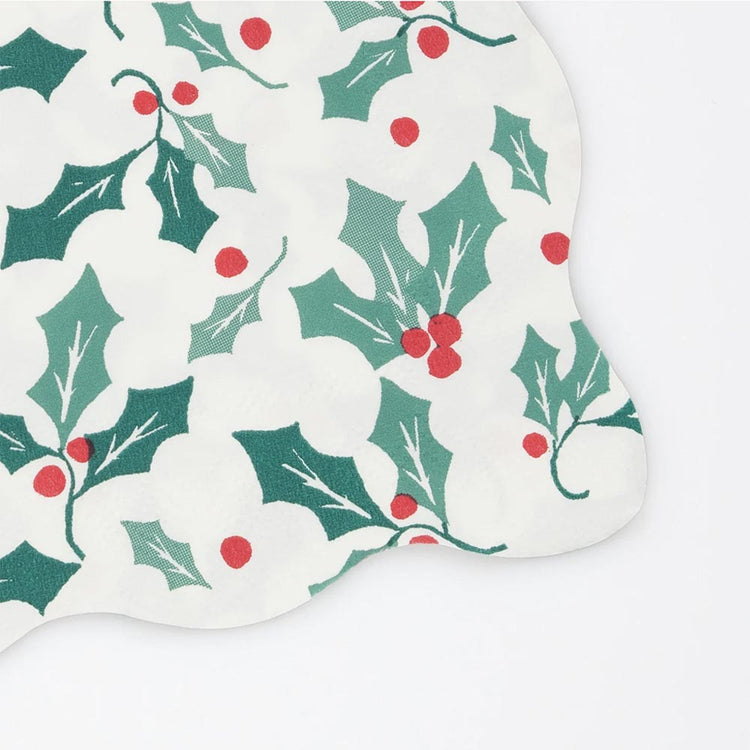 16 serviettes en papier houx : idee decoration de table Noël
