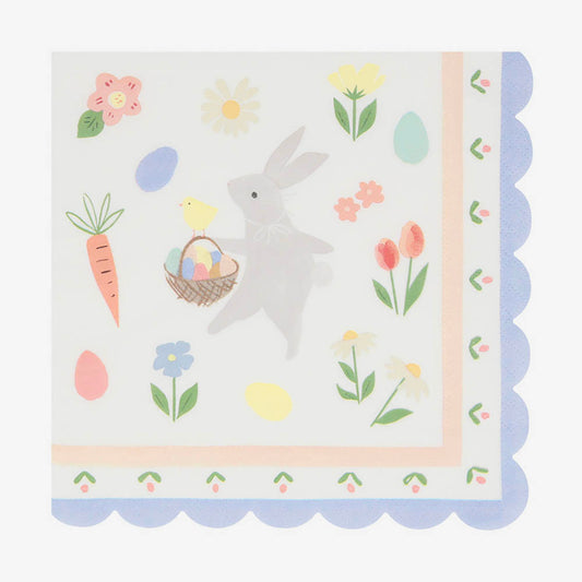 Serviettes lapin fleuri, décoration de table printanière