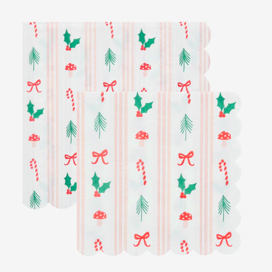 16 serviettes en papier motifs noel meri meri pour décoration noël 
