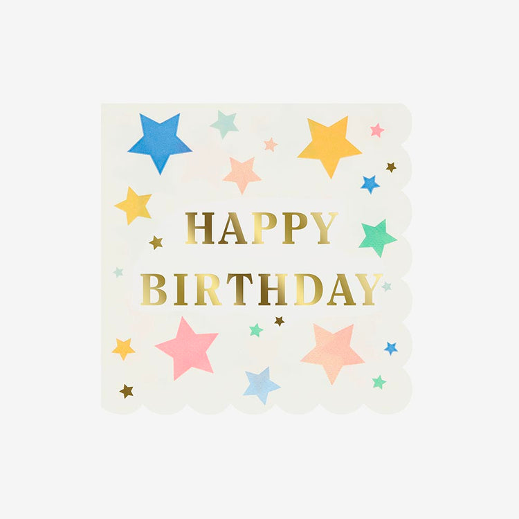 16 serviettes papier étoiles Happy Birthday  : deco de table adulte