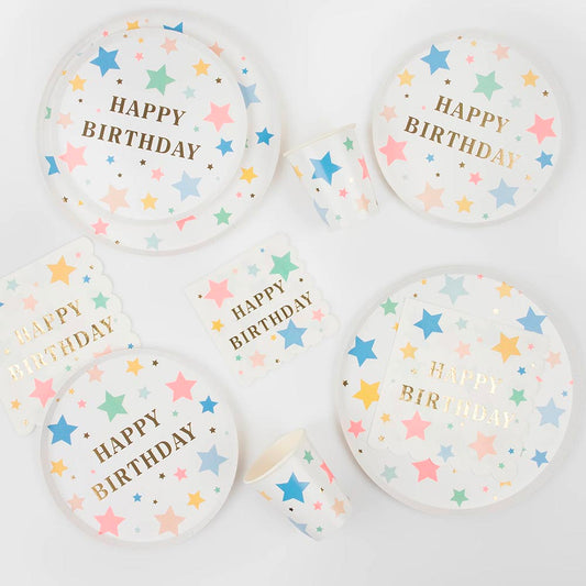 16 serviettes étoiles Happy Birthday : decoration de table originale
