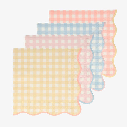 16 serviettes en papier vichy pastel pour anniversaire printemps