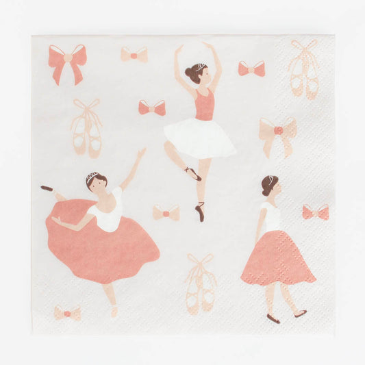 Serviettes ballerines roses, déco de table anniversaire fille