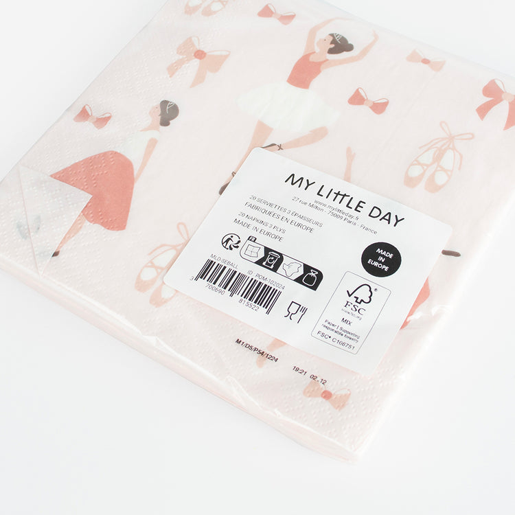 Serviettes en papier : 20 serviettes ballerines roses