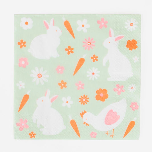 20 serviettes en papier pour anniversaire lapins et pour Pâques
