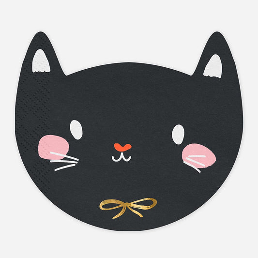 20 black cat paper napkins: Halloween table decoration