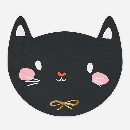 20 serviettes en papier chat noir : deco de table Halloween