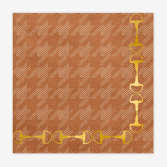 serviettes étriers marron et doré pour déco de table equitation
