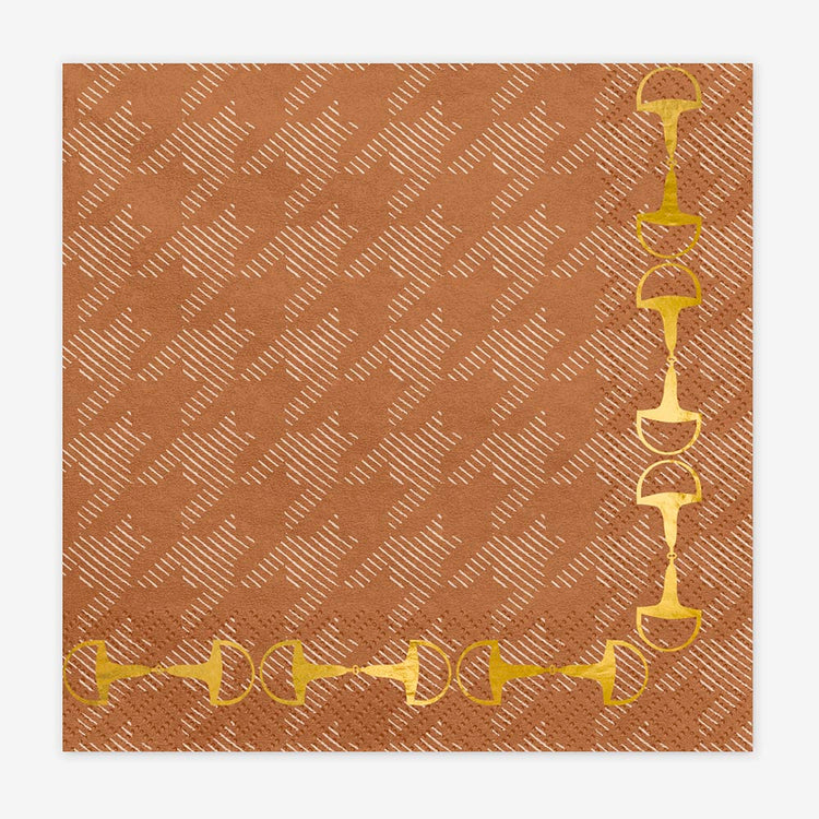 serviettes étriers marron et doré pour déco de table equitation