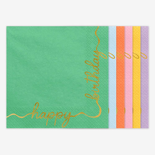 Serviettes en papier happy birthday multicolores