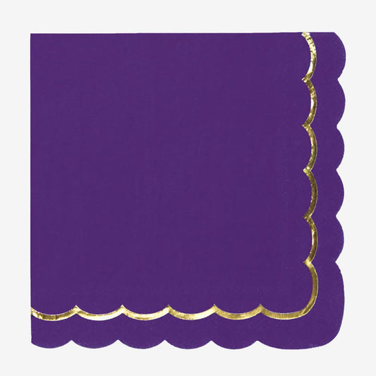 Seviette papier festonnée de couleur violette avec liseré doré
