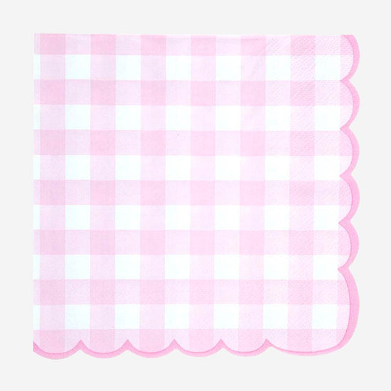 16 serviettes vichy rose pastel pour une déco de table anniversaire, baby shower ou bapteme