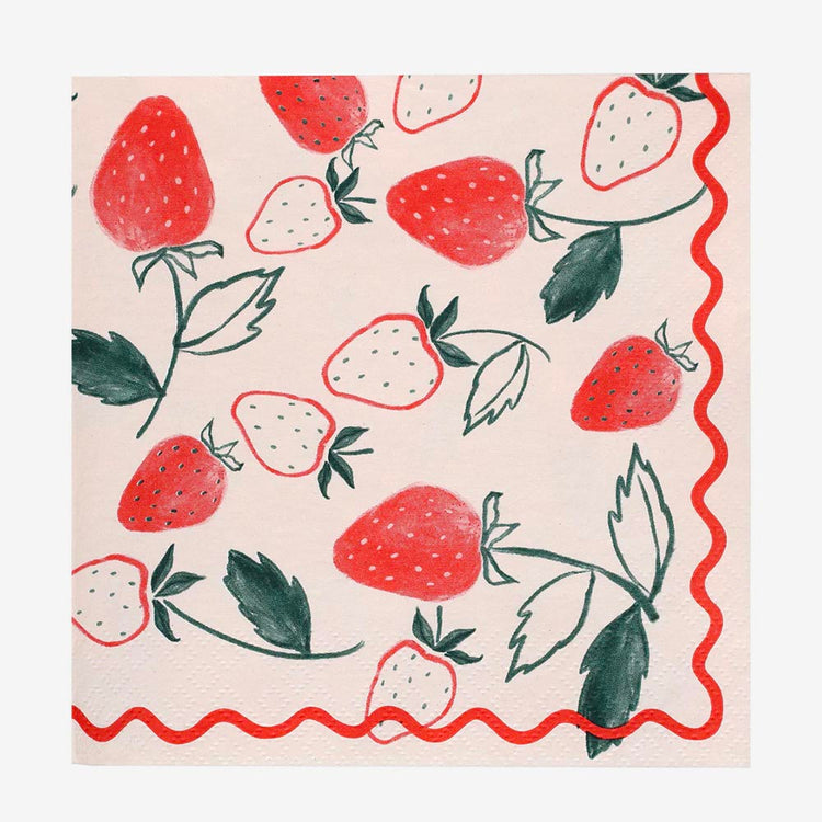 Serviettes en papier : 20 serviettes dessin fraise