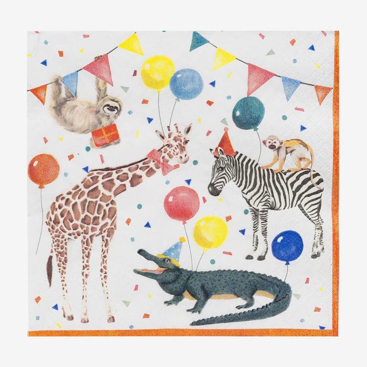 20 serviettes en papier safari festif : deco de table anniversaire