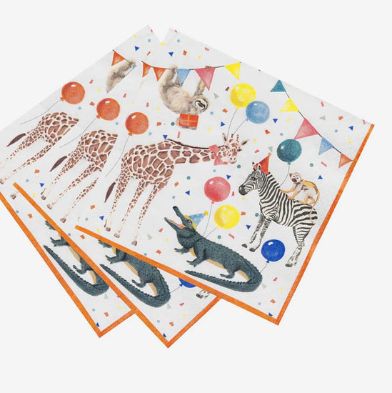 20 serviettes en papier safari festif pour deco anniversaire safari