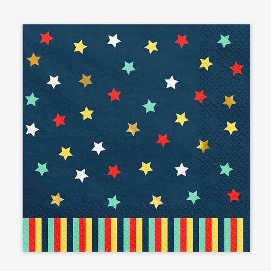 Lot de 12 serviettes en papier bleu marine à motifs d'étoiles