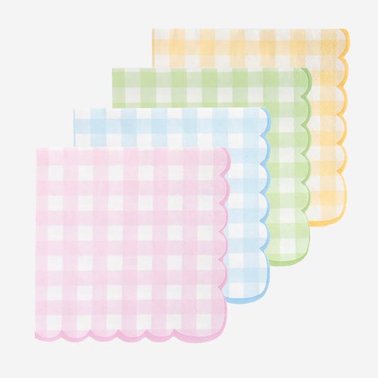 16 serviettes vichy pastel pour une déco de table anniversaire, baby shower ou bapteme pastel