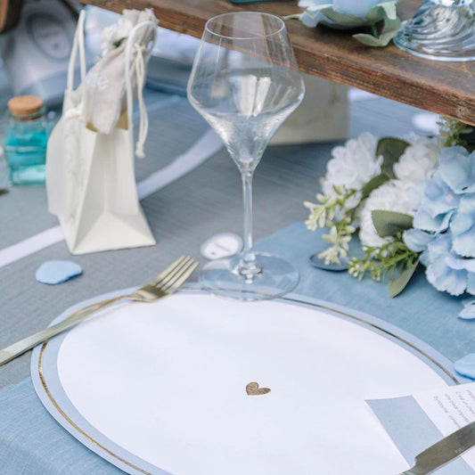 10 sets de table bleu et or, parfaits pour un baptême ou mariage