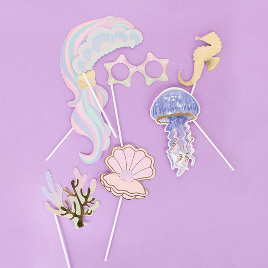 Compleanno sirena: accessori per photobooth a tema sirena iridescente