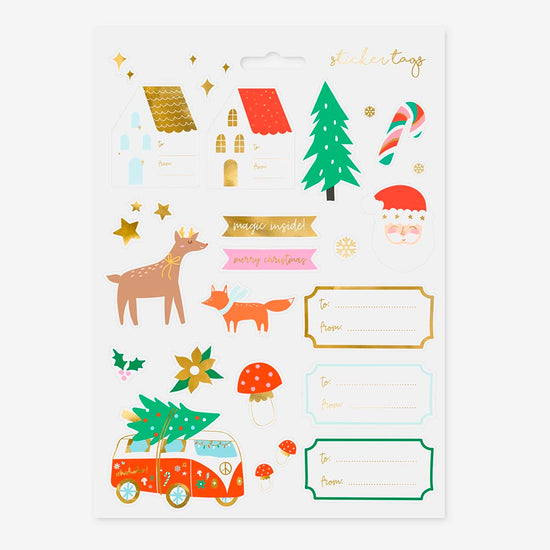Stickers autocollant de Noël forêt hiver : emballage cadeau de noel