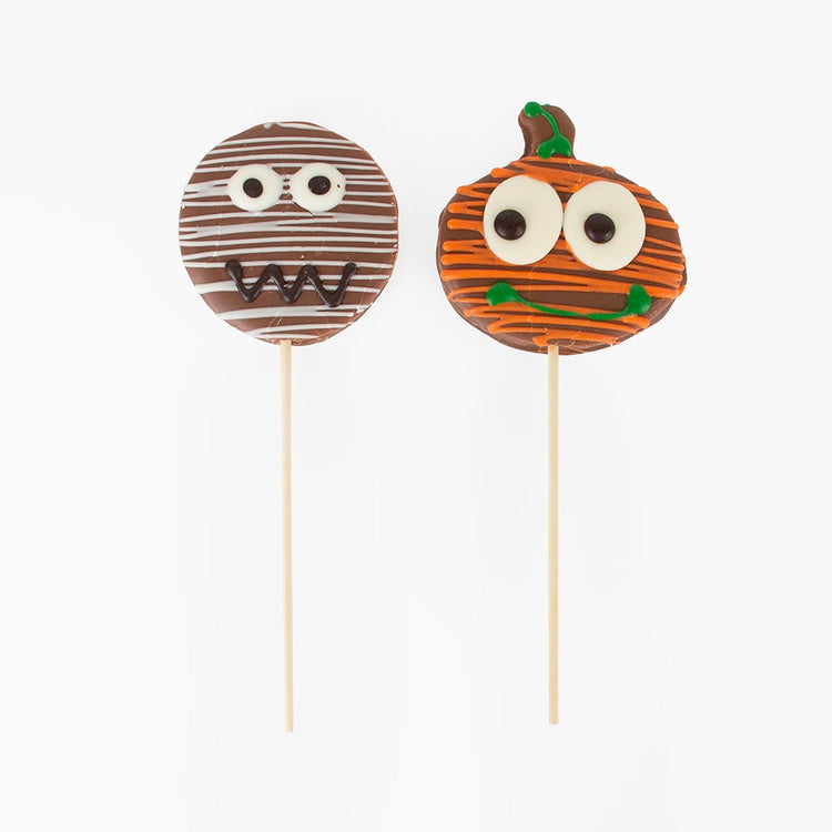 Sucette en chocolat : citrouille et momie - Bonbons Halloween