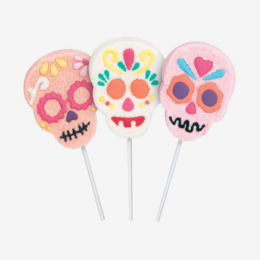 Halloween candy: marshmallow lollipop in the shape of a calavera