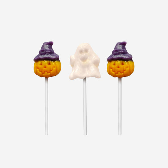 Bonbons d'Halloween : sucette en forme de citrouille ou fantôme